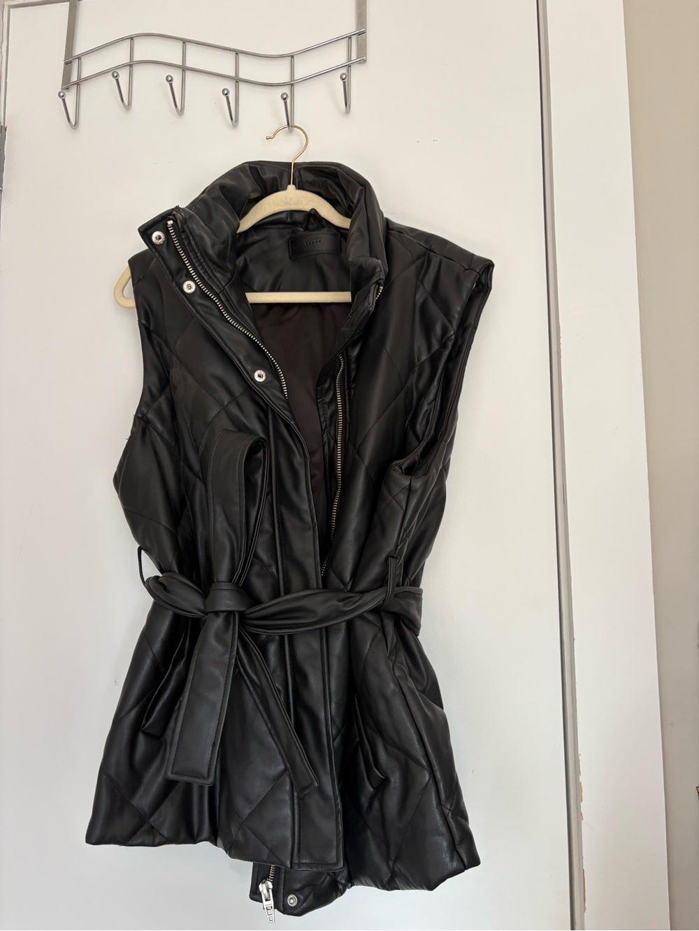 Blank NYC Black Quilted puffer Faux Leather Belted Vest